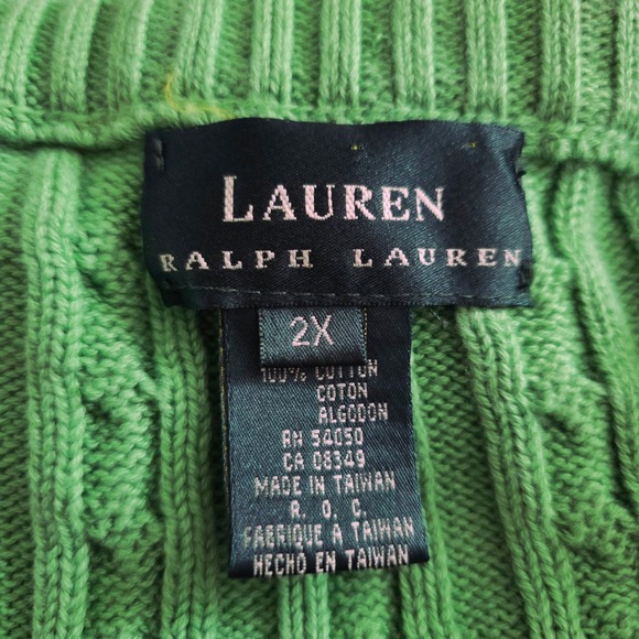 Vintage LRL Green Cable Knit Tube Top Cotton Sweater Vest Plus Size 2X - Picture 6 of 7